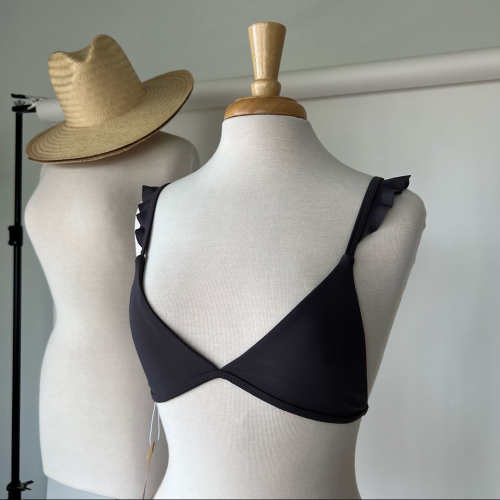 DARK GREY NWT RUFFLE TRIMMED BIKINI TOP - Picture 3 of 8